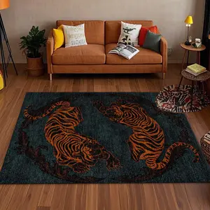 Velvet Home Rug with Tiger Print, Holiday Decor Carpet for Living Room, Hallway, Bedroom, Entrance Mat, Indoor Outdoor Use