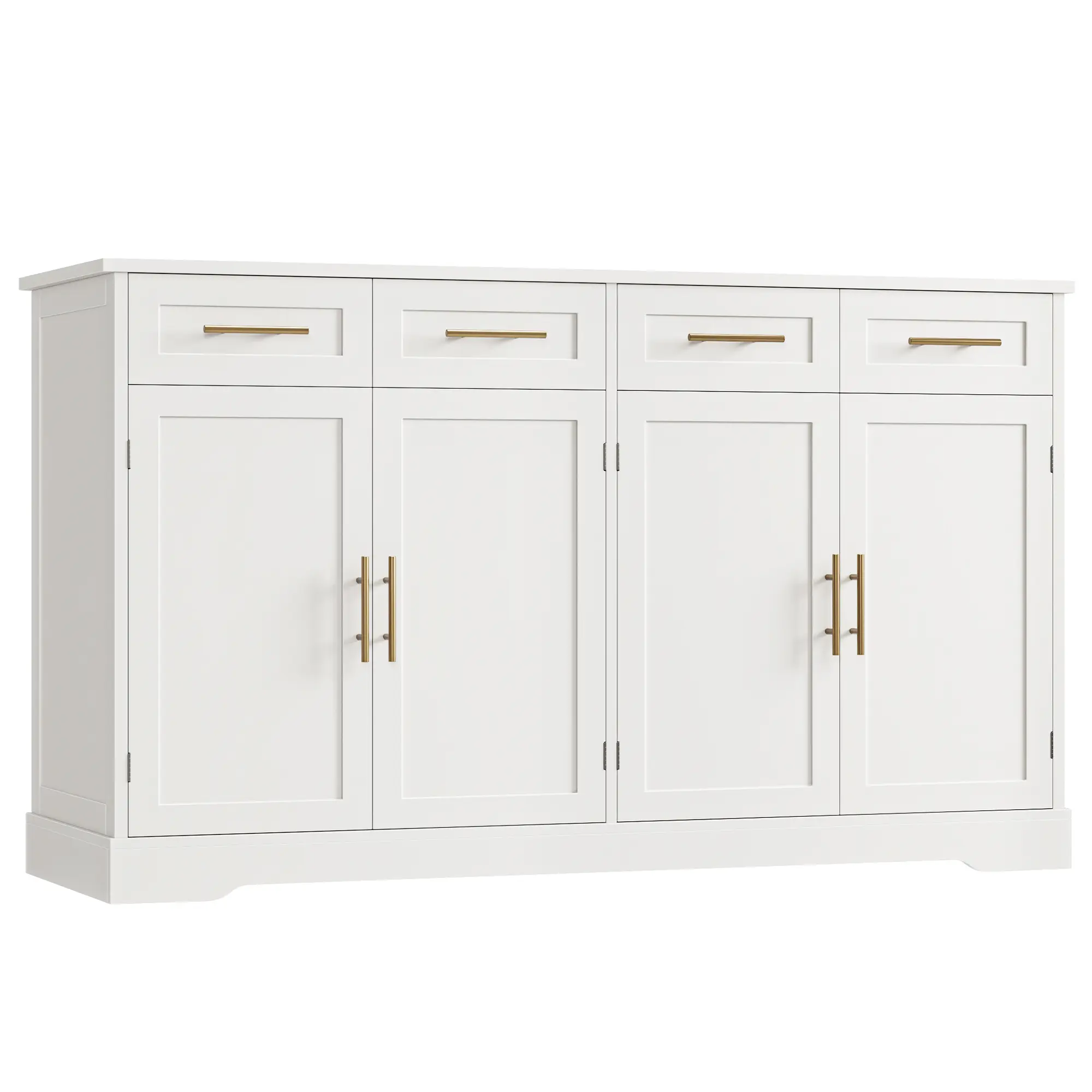 【2 packages shipping 】HOSTACK Buffet Sideboard with Storage, Kitchen Buffet Storage Cabinet with 4 Drawers, Modern Coffee Bar Cabinet with Gold Handles, Long Sideboard Buffet Table for Kitchen