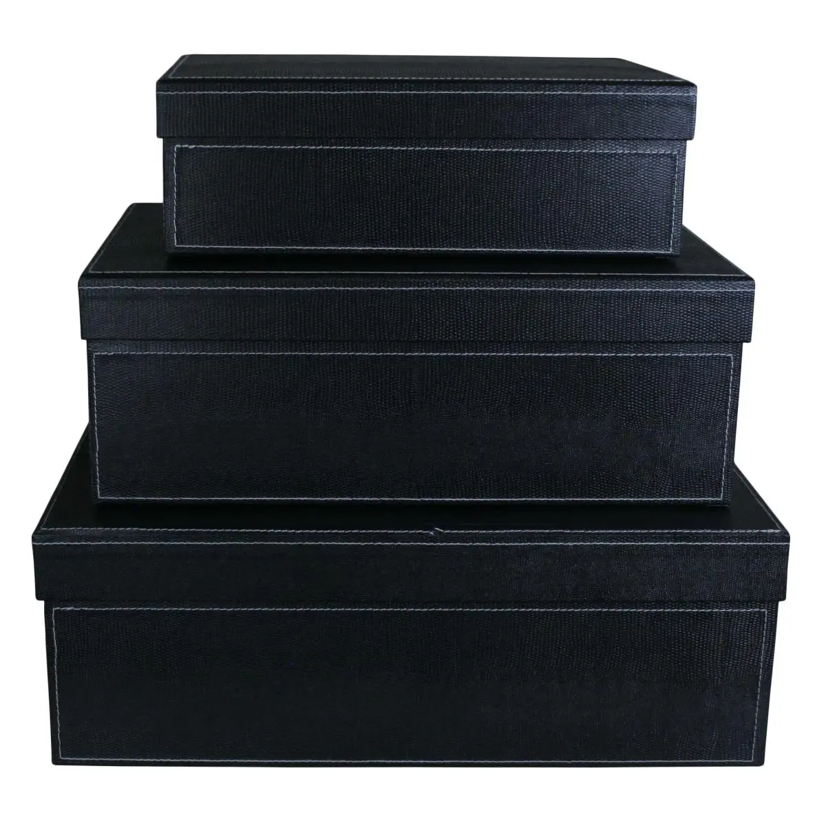 Wald Imports 7125-BLK Rectangular Stacking Boxes with Lids, Black - Set of 3