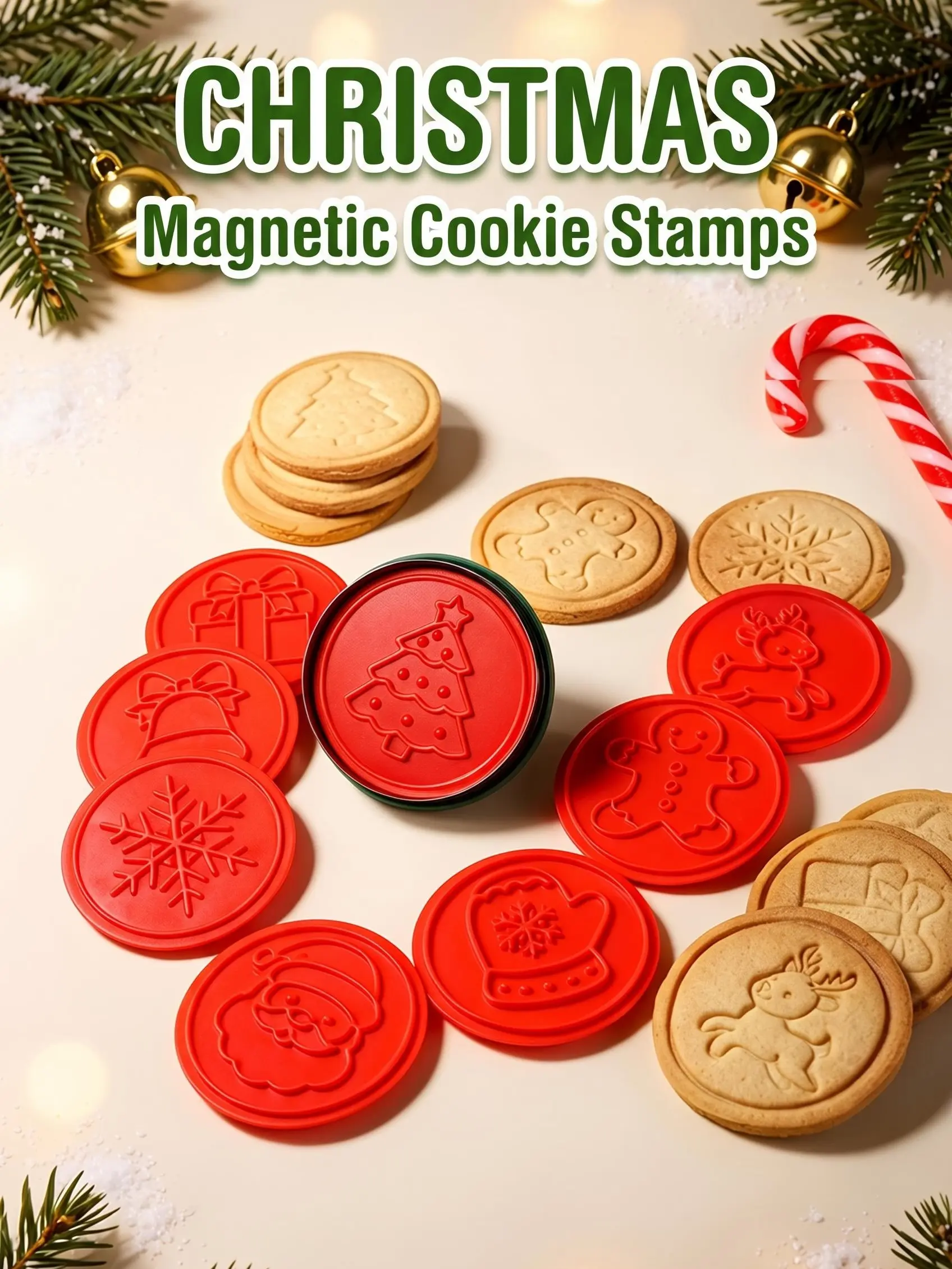 Make Perfect Holiday Treats! Magnetic Christmas Cookie Stamps & Baking Molds Set