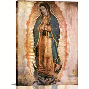 Mexico Our Lady of Guadalupe Portrait Canvas Wall Art Decor Religious Catholic Poster Prints Picture for Altar Living Room Bedroom Decoration, Lamina enmarcada de Nuestra Señora de Guadalupe