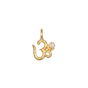Satya Jewelry 18kt Gold Plate Universal Om White Topaz Charm- One year warranty