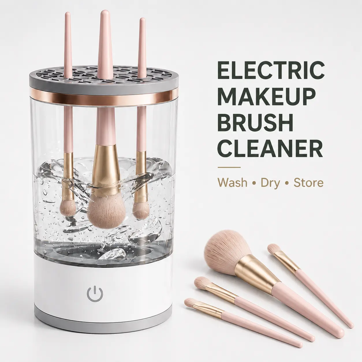 Hands-Free Electric Makeup Brush Cleaner & Cleanser - Auto-Spin Sanitizing Washing Machine, 1-Stop Deep Clean Tool for Eyeshadow Brushes, Beauty Blenders, Small Cosmetic Tools, Lazy Girl Time-Saving GRWM Essential for Daily Routine, Travel, Cleansing