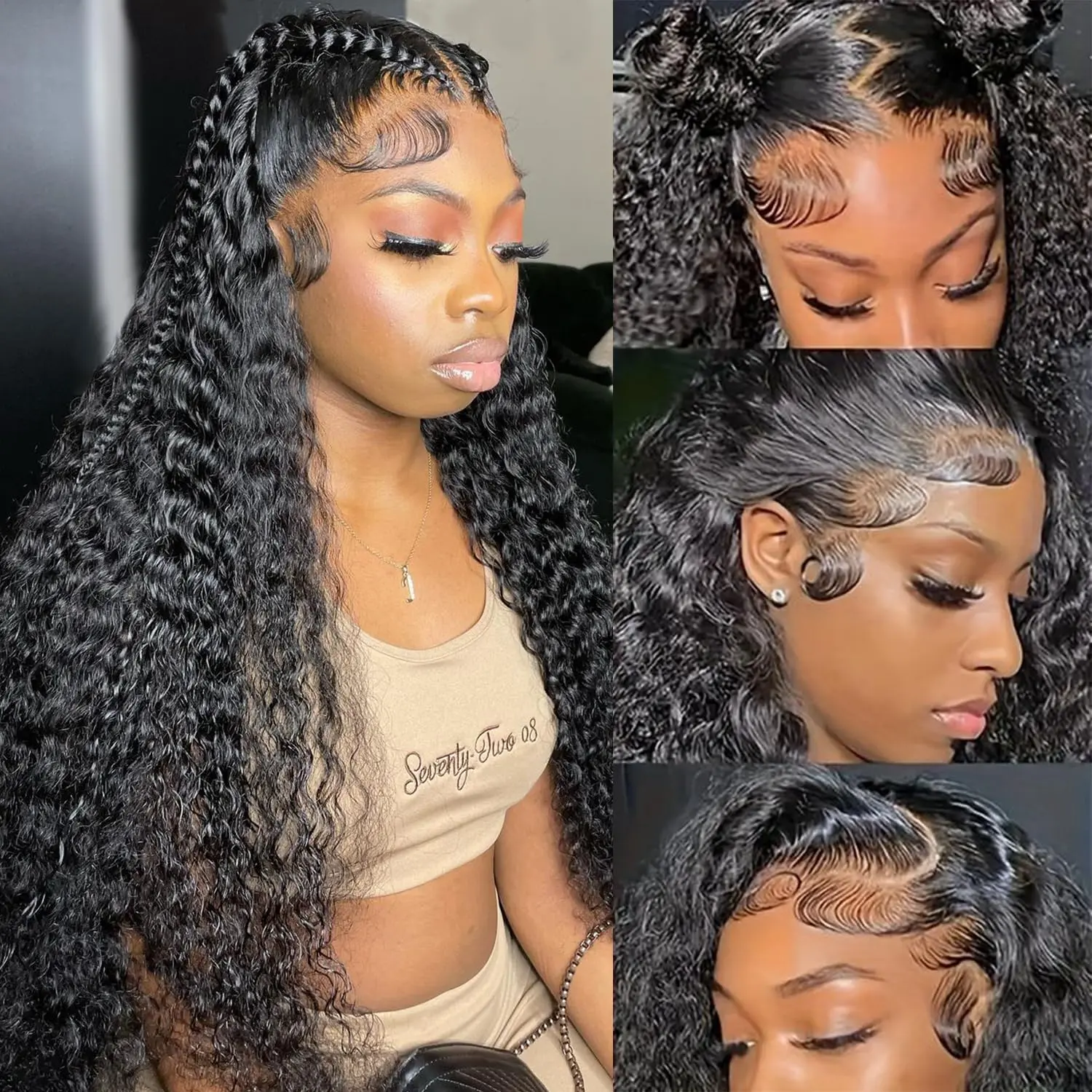 Bling Hair Fashion 34 Inch Kinky Curly 13x4 13x6 Lace Front Wigs Human Hair Pre Plucked Wet And Wavy Hd Lace Frontal Wig Human Hair 180 Density For Women Bouncy Soft Deep Curl Glueless Tangle Free Natural Hairline backtoschool