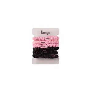 L'ANGE HAIR - Small Satin Scrunchies 6 Piece Set - Black and Blush