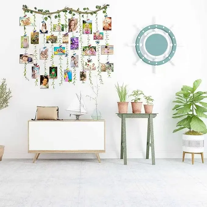Rope String Photo Wall Hanging Decor,Festive Hanging Picture Ornament Perfect for Mother’s Day, Birthday Presents, Decorative Wall Display for Living Rooms Bedrooms
