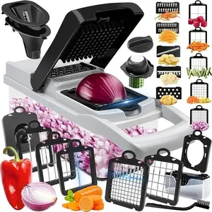 14 In 1 Multifunctional Manual Chopper | Vegetable and Spiral Chopper with 8 Stainless Steel Blades, Suitable for Fruits, Vegetables, Carrots, Potatoes, Onions - Easy to Clean, Large Capacity 6L Separator, Household Essentials