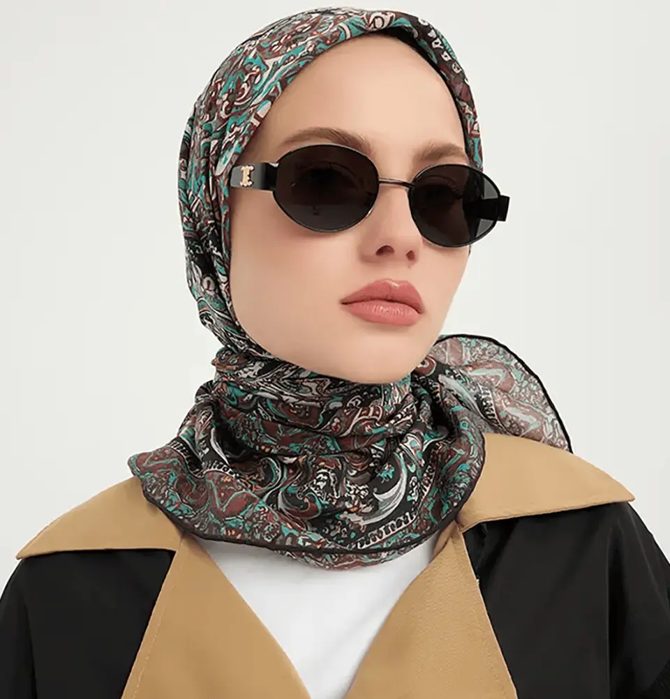 Vierra Viscose Square Hijab - Eternal Palace Coffee Green