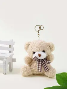 Cute Plush Bear Keychain Pendant Jewelry, Fashionable Multifunctional Grid Bow Tie Teddy Bear Toy, Personalized Creative Bag Charm, Fuzzy Keychain, Cute Soft Keychains