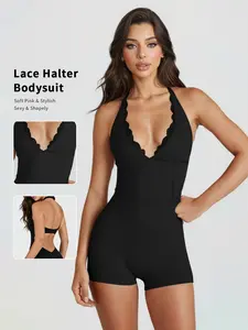 Women's Lace V-Neck Yoga Suit, Sexy Backless Butt-Lifting One-Piece Shorts, Quick-Dry Sports Gym Wear, Home Comfortable Fitness Clothes, Backless Sports Jumpsuit, Workout Jumpsuit, Athletic Jumpsuits, Stylish Activewear