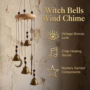 Witchy Vintage Copper Bell Wind Chime, Star Moon Key Mystery Pendant, Healing Clear Sound, Home/porch/window Decor