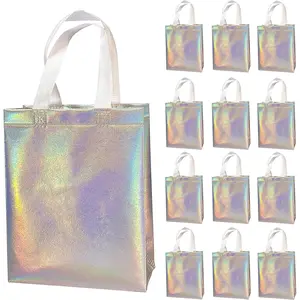 12Pack Trumpet Iridescent Gift Bags - Reusable Holographic Gift Bags with White Handles - Clothing Storage Box Birthday Gift Bags Party Favor Box - Home Improvement.