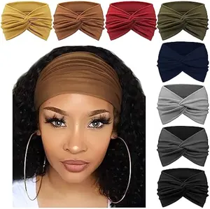 Women's Wide Headband Set 8pcs Non-slip Bohemian Style Elastic Knot Headband Accessory for All Occasions