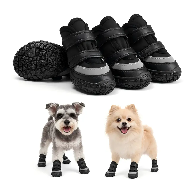 RYNVALE STUDIO Size 2 Small Dog Boots, Polyester Breathable Upper, Rubber Sole, Adjustable Strap, Non-Slip Reflective Easy-Clean Outdoor Paw Protectors for Hot Pavement Safety & Summer Night Use, Hot Pavement Safe