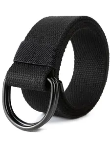 1 Piece Unisex Simple Style Plain Color Nylon Web Belt, Casual Trendy Waistband with Double D-ring Buckle Design, Fashionable Accessories For Daily & Party Decoration, Textured Belt