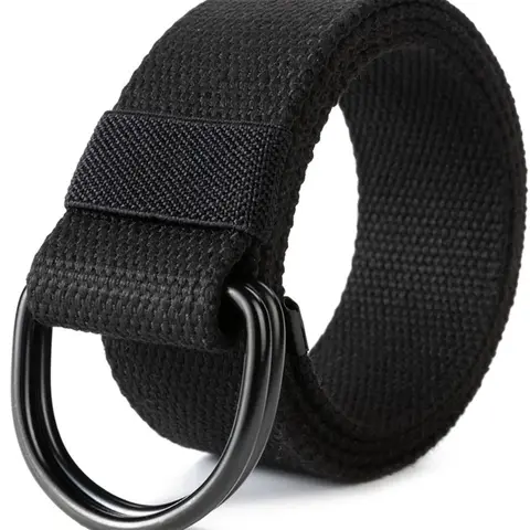 1 Piece Unisex Simple Style Plain Color Nylon Web Belt, Casual Trendy Waistband with Double D-ring Buckle Design, Fashionable Accessories For Daily & Party Decoration, Textured Belt, Adjustable Everyday Belts