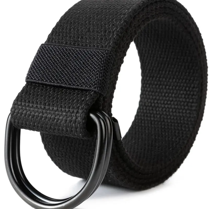 1 Piece Unisex Simple Style Plain Color Nylon Web Belt, Casual Trendy Waistband with Double D-ring Buckle Design, Fashionable Accessories For Daily & Party Decoration, Textured Belt, Adjustable Everyday Belts