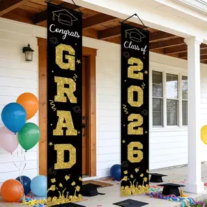 2D Flat Banner, Graduation Party Decoration, Polyester Material, Suitable for High School Graduation Ceremonies, Yard, Garage, Home Hanging