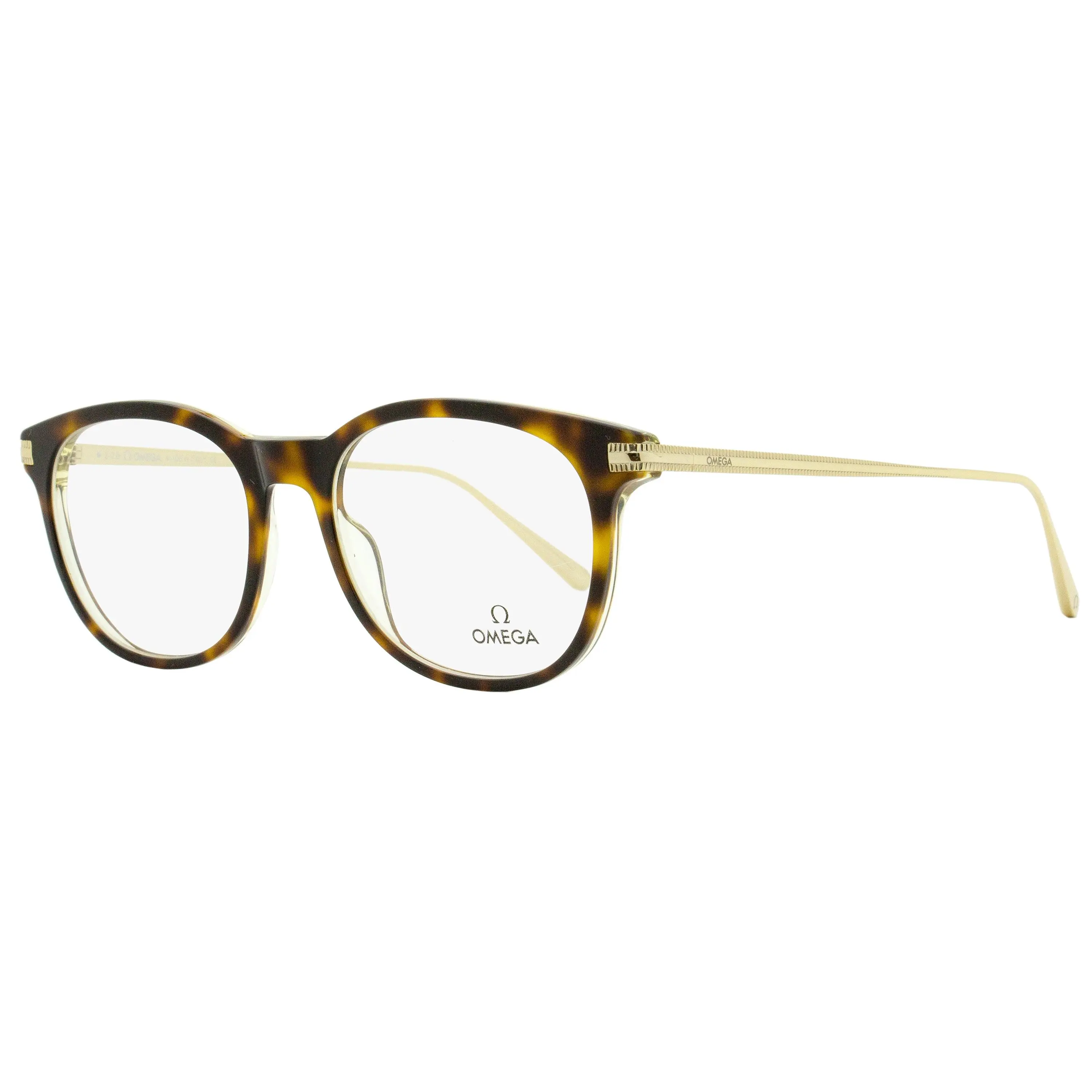 Omega Pantos Eyeglass Frames OM5013 - Classic, Daily Wear, Acetate Frame, 53mm Havana/Gold, Demo Lenses, Adjustable Nose Pads, Eyewear Fashion, Adults, Exceptional Materials, Eyeglasses, Male, Metal Temples