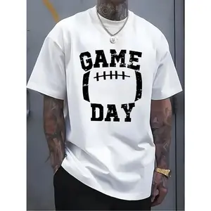 Men's Casual T-Shirt with Bold GAME DAY Football Graphic Print - Breathable 100% Cotton, Comfort Fit Round Neck Tee for Sports, Parties & Summer Outings - Machine Washable White with Black Lettering