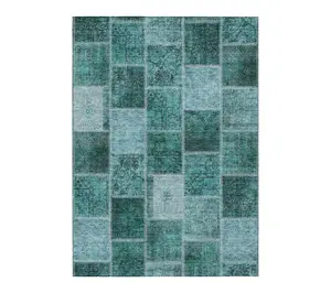 HomeRoots 5' X 8' Teal Blue Aqua And Charcoal Patchwork Washab