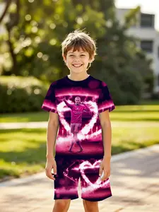 Boys' 3D Short Sleeve Set, Manchester City Football Star Haaland Heart Cool Print, Summer, Holiday Gift, Birthday Present, 2026 World Cup