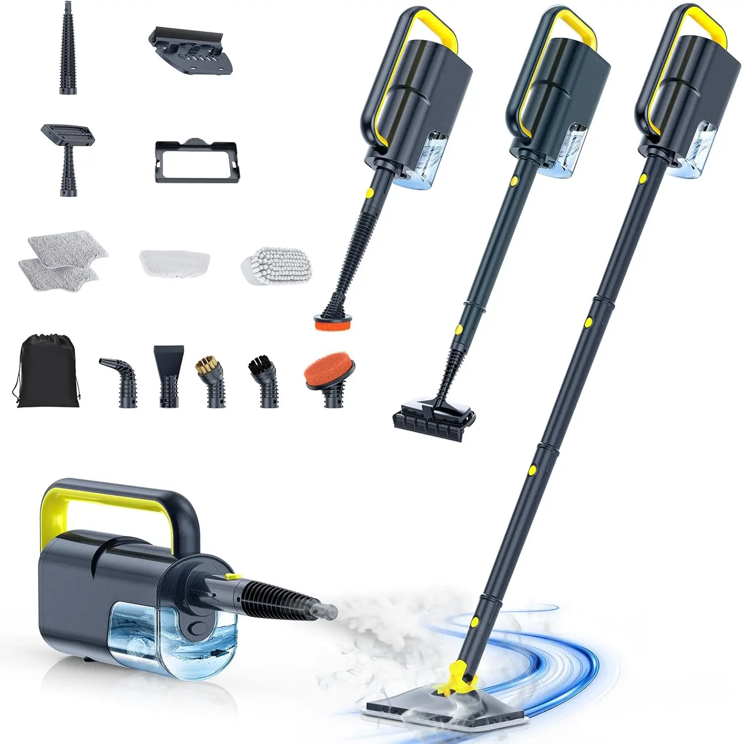 10-in-1 Steam Mop and Handheld Steam Cleaner, 10s Fast Heating Floor Steamer for Hardwood, Tile, Grout, and Carpet, Multi-Purpose Steam Cleaner with 350ml Tank and 2 Adjustable Levels, Gray