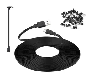 25FT Micro USB Extension Cable for Wyze Cam v4, Wyze Cam Pan v3, Yi Cam, Nest Cam, Blink Mini – Long Flat Power Cord (Black)