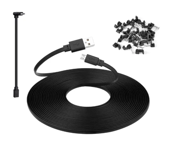 25FT Micro USB Extension Cable for Wyze Cam v4, Wyze Cam Pan v3, Yi Cam, Nest Cam, Blink Mini – Long Flat Power Cord (Black)