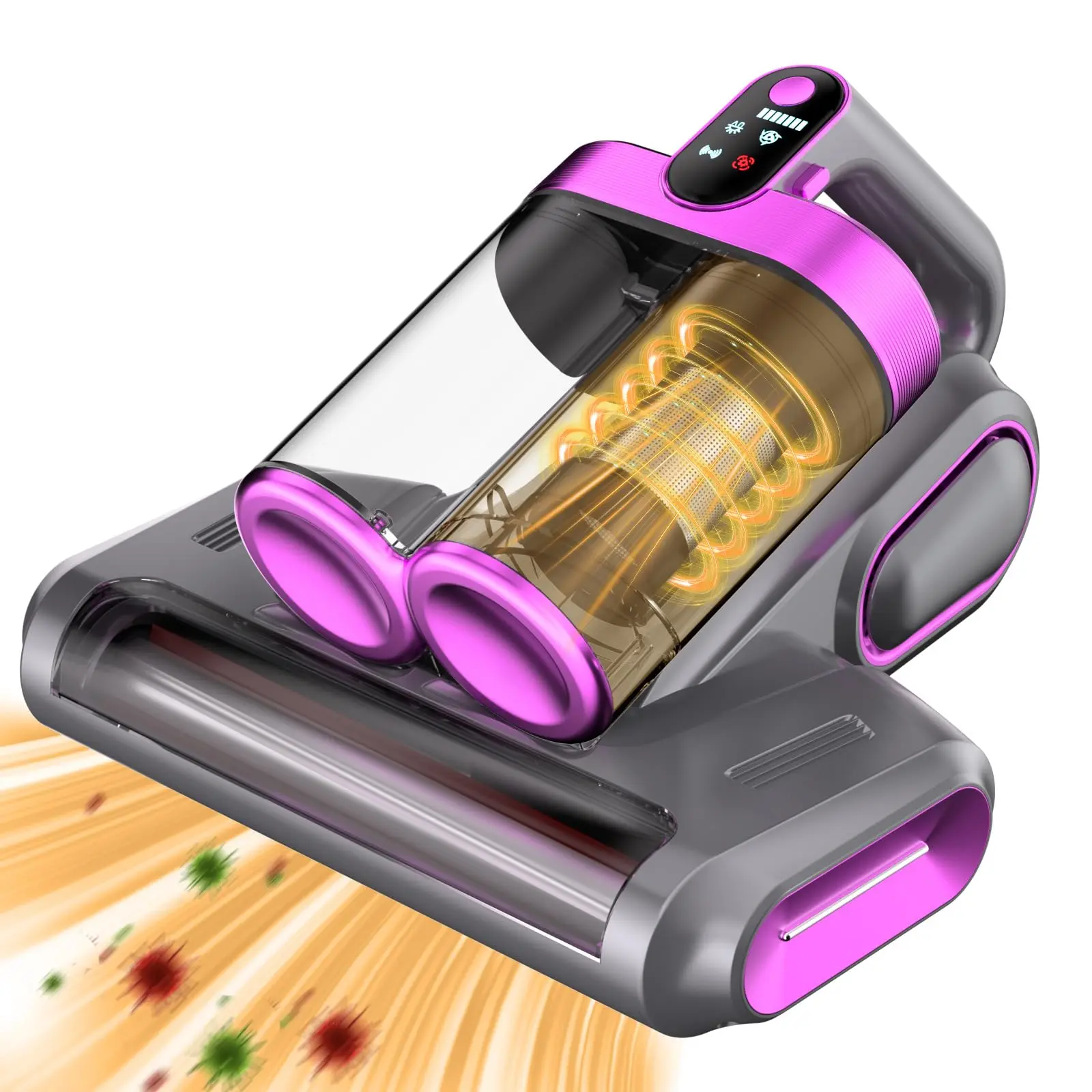 Cordless Mattress Vacuum Cleaner - 16Kpa Handheld Bed Cleaner with 253.7nm UV-C Light, 140°F Heat, Ultrasonic Tech, HEPA Filter, Portable for Pet Hair on Carpet, Sofa