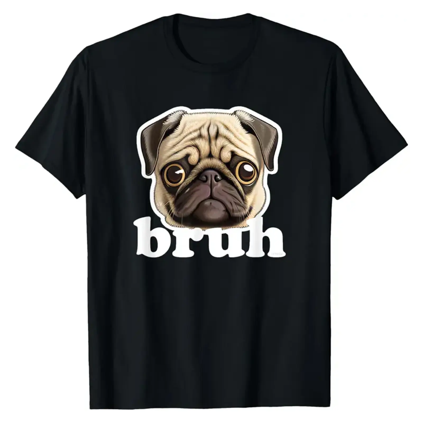 Cute Pug Bruh Meme T-Shirt,Sticker Style Crew Neck Tee,Gift For Dog Lovers,Premium Soft Cotton Unisex Breathable Short Sleeve Tee