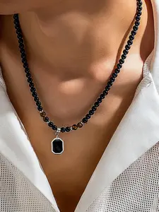 Unisex Punk Style Beaded Necklace, Stainless Steel Pendant Necklace, Hip Hop Jewelry for Party, Daily Decor, Trendy All-match & Exquisite Jewelry for Birthday Gift, Fashion Cool Accessories, Necklace Chain