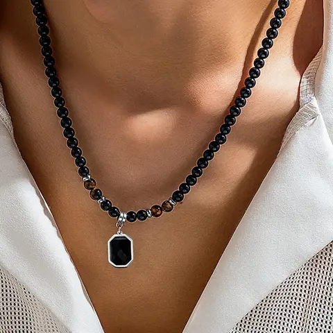 Unisex Punk Style Beaded Necklace, Stainless Steel Pendant Necklace, Hip Hop Jewelry for Party, Daily Decor, Durable Fashion Accessory, Trendy All-match & Exquisite Jewelry for Birthday Gift, Fashion Cool Accessories, Necklace Chain