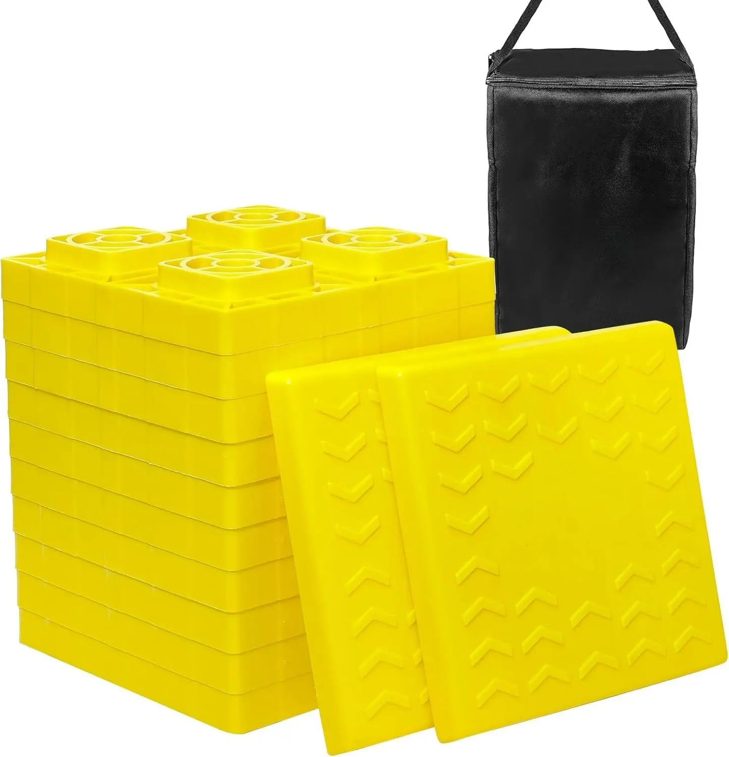 RV Leveling Blocks, Heavy Duty Camper Leveling Blocks with Carrying Bag, Interlocking Design for Single and Dual Wheels (12 Pack), Customizable Height, 8.6" x 8.6" x 1.5" - Yellow