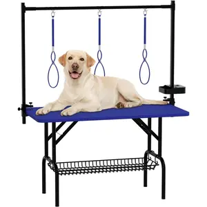 【Professional Pet Grooming Table】Adjustable Dog Bathing Table with 2 Noose, Foldable Portable Grooming Station with Non-Slip Surface for Small Medium Large Dogs / Cats