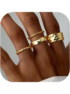 Stackable Chunky Gold Rings for Women Non Tarnish Dainty 14K Gold Plated Stacking Thumb Rings Set Trendy Gold Wedding Band Ring Size 5-11