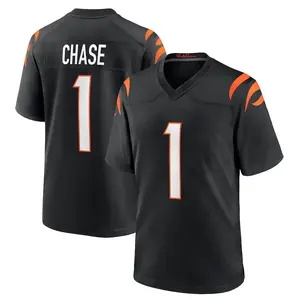Cincinnati Chase 1 Black/Orange/White Football Player Game Jerseys, Stitched Sports T-shirts Top for Men Women Youth Boys Girls
