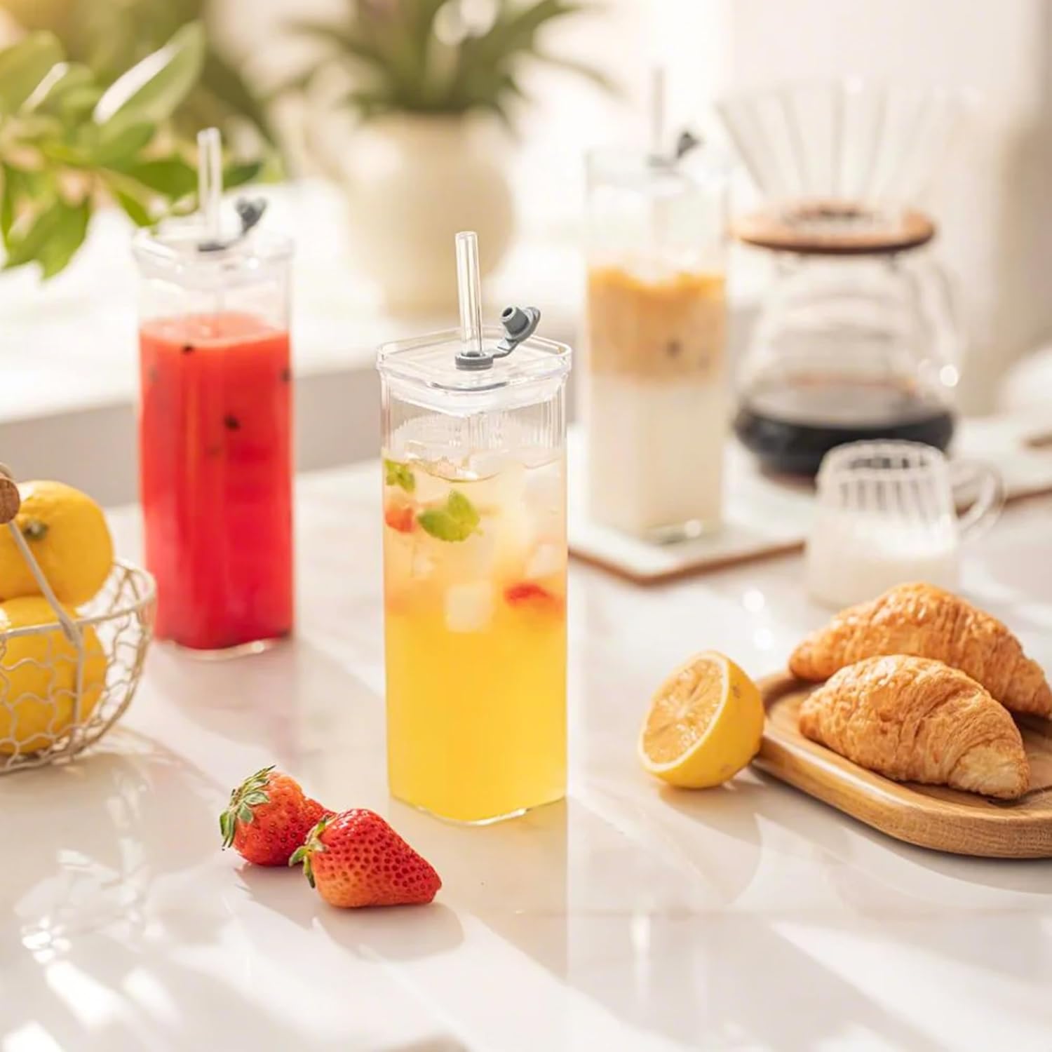 Large Capacity Clear Glass Cup Home Office School Dorm High Appearance Transparent Shatter Resistant Heat Cold Resistant Reusable Drinkware For Cola Juice Milk Tea Yogurt Coffee Water Daily Beverage Drinking Cup