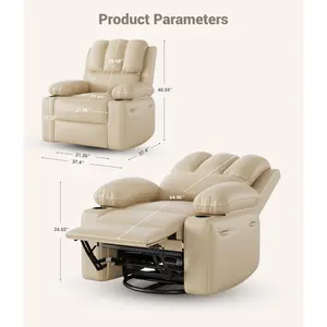 Oversized Electric Recliner Chair for Living Room – PU Leather Swivel Rocker, Massage & Heat, USB Ports, Cup Holders, Side Pocket, Wide Single Sofa Recliner for Bedroom, Nursery