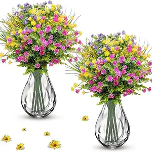 MTREO 25 Bundles Artificial Flowers UV Resistant Fake Silk Plastic Plants for Outdoor & Indoor Decorations, Warm & Lifelike Ornaments for Vase Pots & Hanging Planters