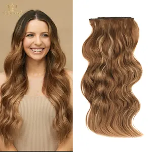 [ Qbeauty ] Soft Honey Bronde Clip- in Synthetic Hair Extensions Long Wavy 4PCS Thick Hairpieces Double Weft Natural Hair Extensions for Women