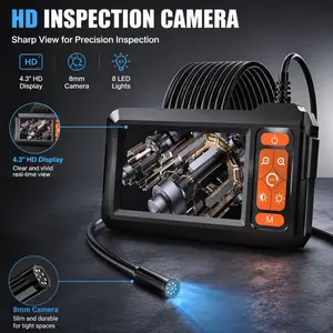 Pipe Endoscope Camera with Light, 4.3 Inch Screen, 8mm Inner Diameter, Ip67 Waterproof, 2600mah Battery, for Car, Hvac, Wall Inspection, Automotive Maintenance Tools