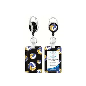 Volleyball Pattern Hard Plastic Badge Holder Keychain, Transparent PC ID Badge Clip with Extensible Clip, Suitable for Student Cards, Driver's License, Bank Cards, Membership Cards