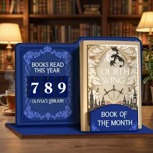 Personalized Book Display Stand - Annual Reading Tracker & Book of the Month Holder - Gift for Book Lovers