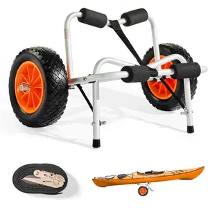 VEVOR 250 lbs Kayak Cart, Foldable Kayak Trolley with 10 - inch Solid Rubber Tires 1 Ratchet Strap, Paddle Board Trolley for Carrying Kayaks, Canoes, Paddleboards, Float Mats, Jon Boats