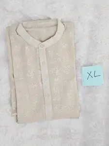 Men’s Ivory Beige Chanderi Kurta – Size XL | Self Thread Embroidered Lined Kurta