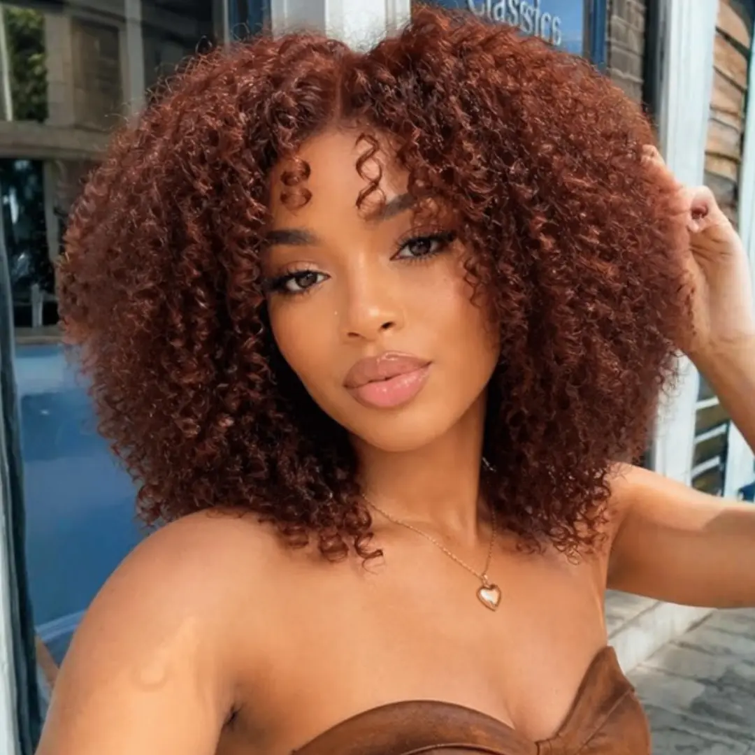 UNice Reddish Brown Kinky Curly with Layer Finger Ends Wig Natural Hairline Glueless Pre-cut 7x5 HD Lace Closure Human Hair Wigs with Invisi Drawstring Beginners Friendly Summer Wig #TikTokShopSummerSale
