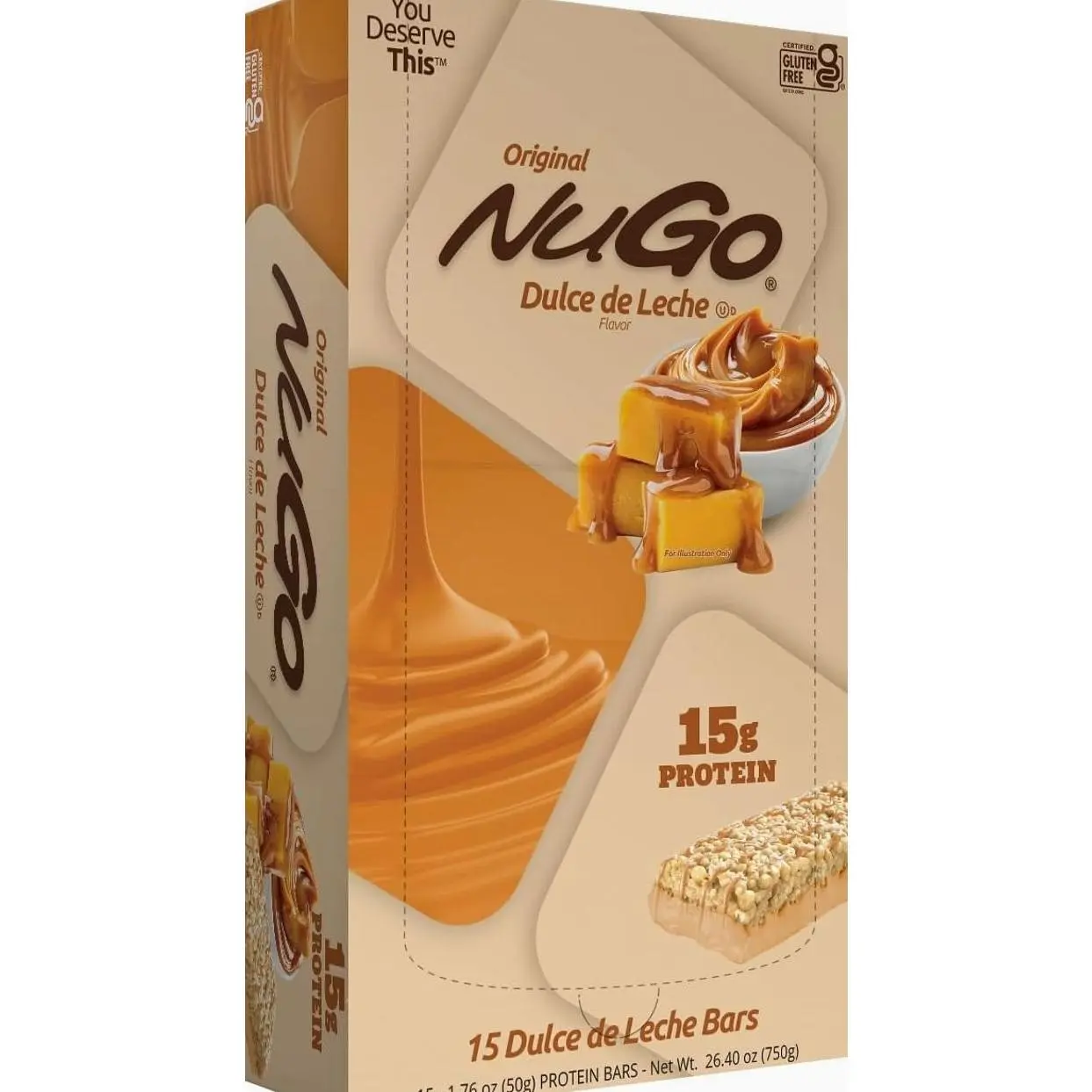 NuGo Protein Bar, Dulce De Leche, 15g Protein, Gluten Free, 15 Count