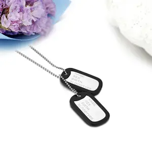 2pcs Men Army Military Stainless Steel Dog Tags Custom ID Pendant Necklace Chain
