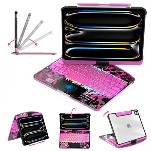 New Y2k Style Transparent Back iPadCase Compatible with Apple iPad (8.3'/10.2'/10.9'/11'/12.9'/13 inch )ipad 7-11th(A16)/ipad air(2022-2026) / ipad pro (2018-2025) and ipad mini– 360° Rotating Multi-Touch Trackpad, Pencil Holder&Type-C Charging